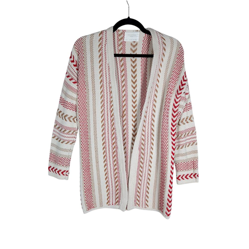 Springfield Knitwear Carrdigan XS Red Cream Coastal Grandmother Academia Sweater